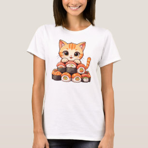 Kawaii Sushi Cat - Niedlicher Cartoon Kitten Roll T-Shirt