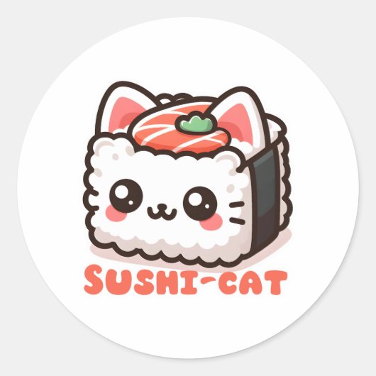 Kawaii Sushi-Cat Pun Runder Aufkleber (Vorderseite)