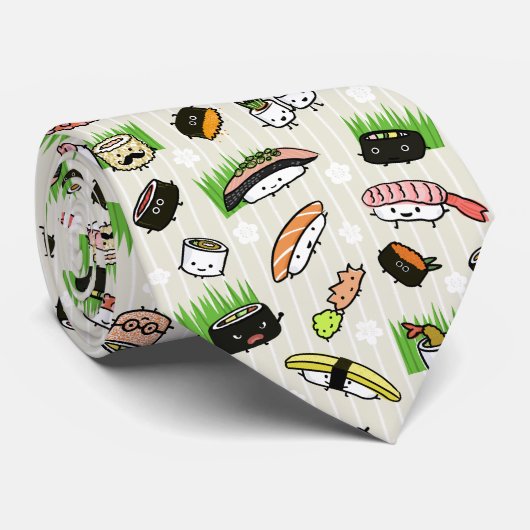 Kawaii Sushi Characters Pattern Fun Novelty Krawatte (Gerollt)
