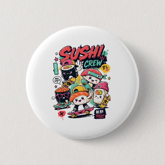 Kawaii Sushi Crew Skateboard Button | Japanisch (Vorderseite)