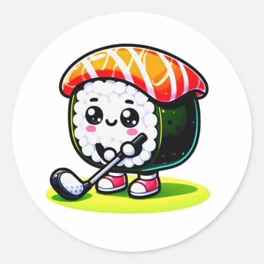 Kawaii Sushi Golf Runder Aufkleber (Vorderseite)