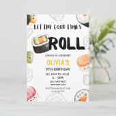 Kawaii Sushi Good Times Roll Kinder Erwachsene Geb Einladung (Stehend Vorderseite)