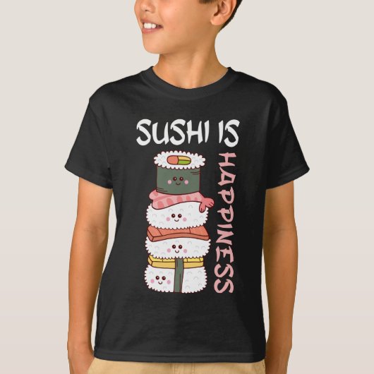 Kawaii Sushi Happy Anime Niedlich japanisches Esse T-Shirt (Vorderseite)