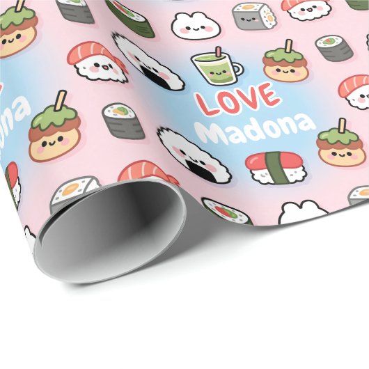Kawaii Sushi Matcha Food Pattern Frame Geschenkpapier (Rolleneckpunkt)