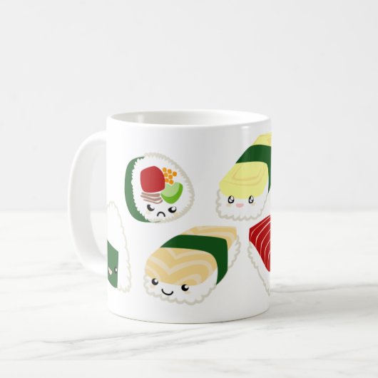 Kawaii Sushi mit Gesichtern Kaffeetasse (Vorderseite Links)