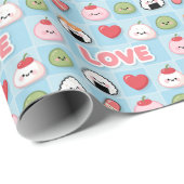 Kawaii Sushi Mochi Food LOVE Pattern Geschenkpapier (Rolleneckpunkt)