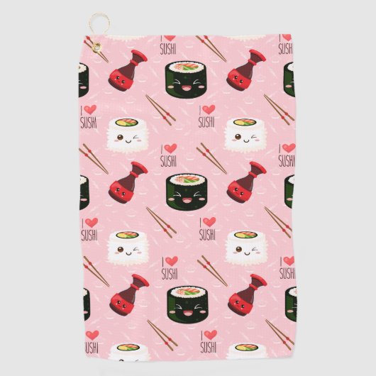 Kawaii Sushi Muster Light Pink Golfhandtuch (Vorderseite)