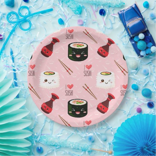 Kawaii Sushi Muster Light Pink Pappteller (Party)