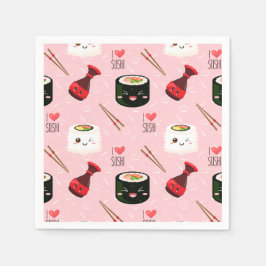 Kawaii Sushi Muster Light Pink Serviette