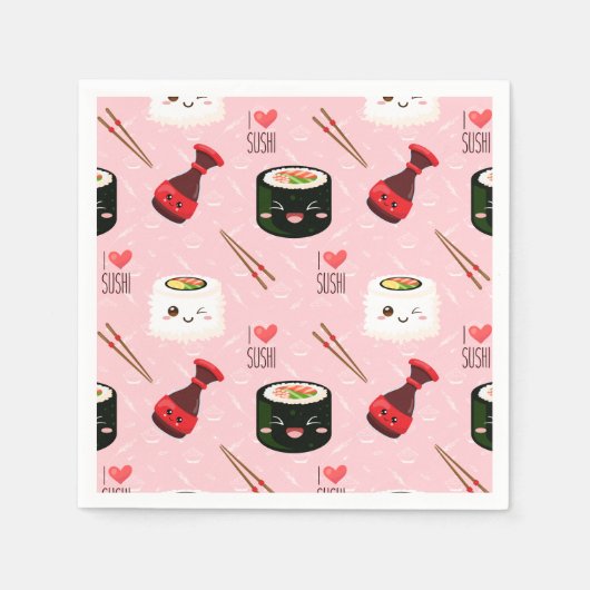 Kawaii Sushi Muster Light Pink Serviette (Vorderseite)