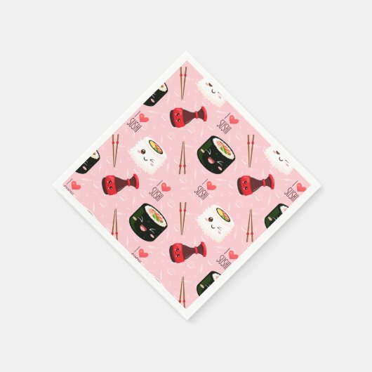 Kawaii Sushi Muster Light Pink Serviette (Ecke)