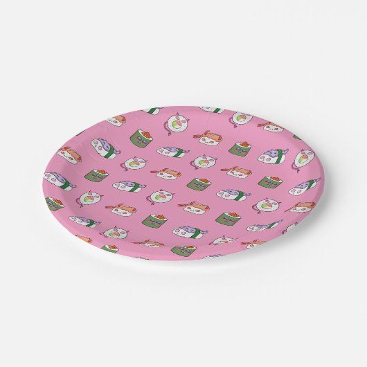 Kawaii Sushi-Muster Pappteller (Schrägansicht)