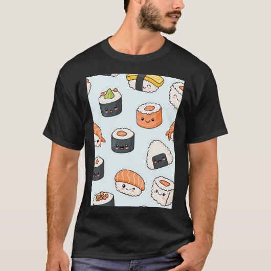 Kawaii Sushi Muster T-Shirt (Vorderseite)