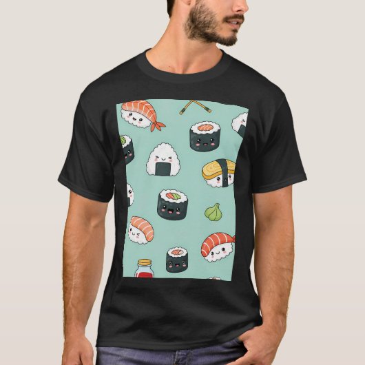 Kawaii Sushi Muster T-Shirt (Vorderseite)