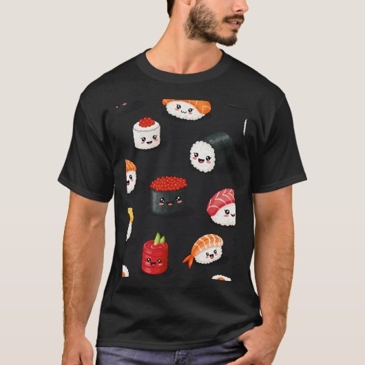 Kawaii Sushi Muster T-Shirt (Vorderseite)
