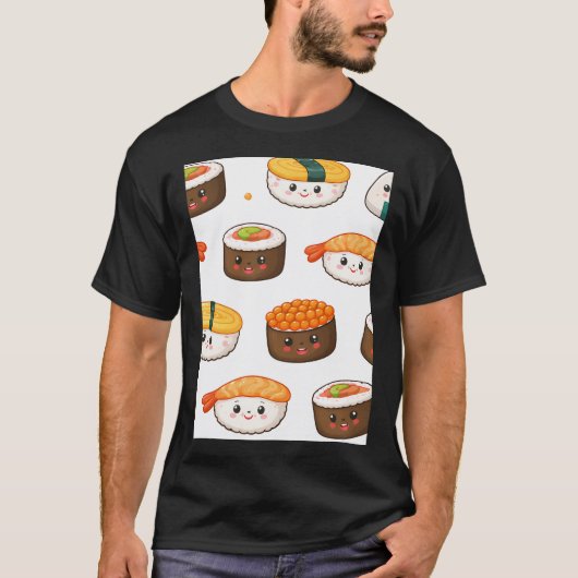 Kawaii Sushi Muster T-Shirt (Vorderseite)