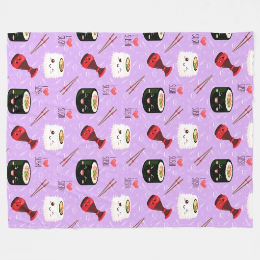 Kawaii Sushi Pattern Fleecedecke (Vorderseite (Horizontal))