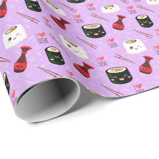 Kawaii Sushi Pattern Geschenkpapier (Rolleneckpunkt)