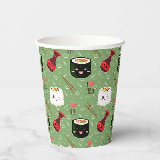 Kawaii Sushi Pattern Pappbecher (Rückseite)