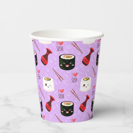 Kawaii Sushi Pattern Pappbecher (Rückseite)