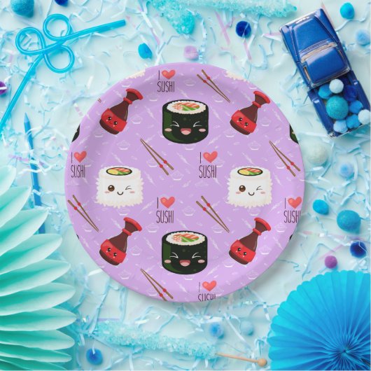 Kawaii Sushi Pattern Pappteller (Party)