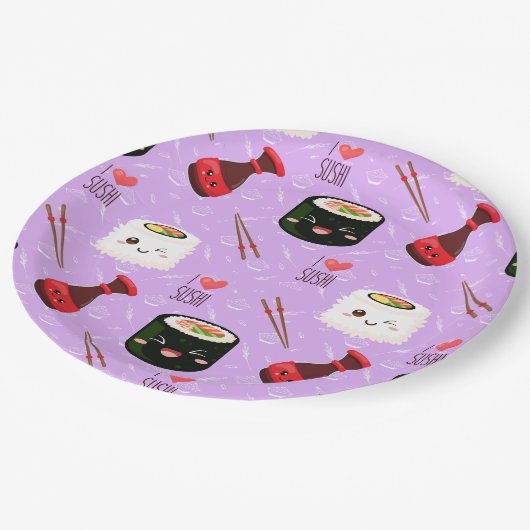 Kawaii Sushi Pattern Pappteller (Schrägansicht)