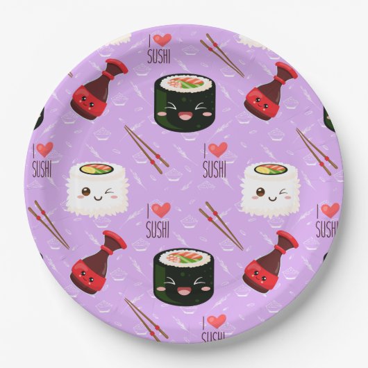 Kawaii Sushi Pattern Pappteller (Vorderseite)