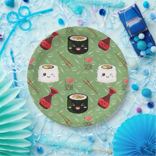 Kawaii Sushi Pattern Pappteller (Party)