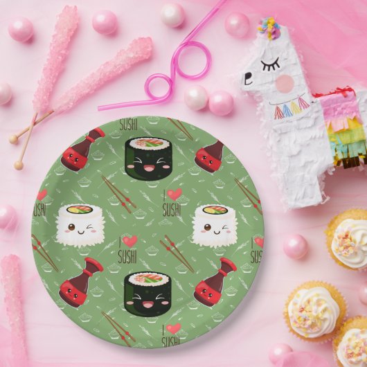 Kawaii Sushi Pattern Pappteller (Party)