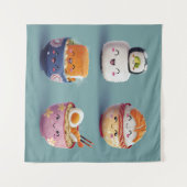 Kawaii Sushi & Ramen Crew Wandteppich (Vorderseite (Horizontal))
