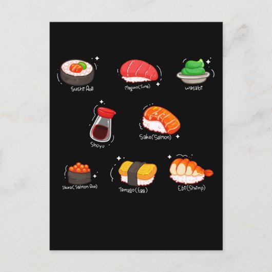Kawaii Sushi Roll Wasabi Maguro japi Food Postkarte (Vorderseite)