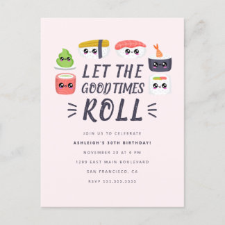 Kawaii Sushi Rolls Birthday Party Einladungspostkarte