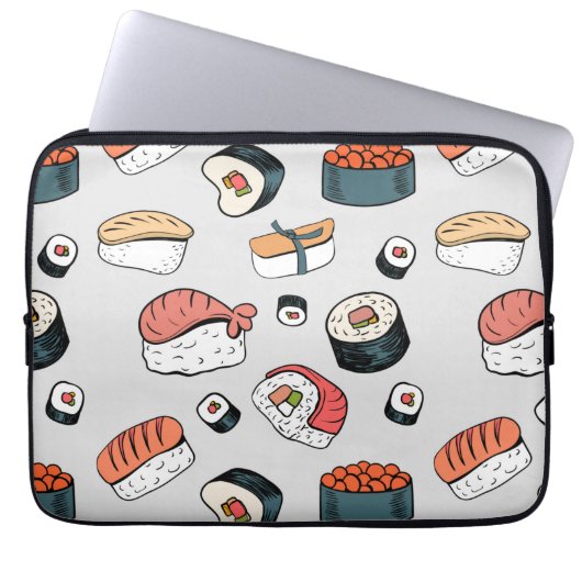 Kawaii Sushi Rolls Muster Slip-On Sneakers Laptopschutzhülle (Vorderseite)