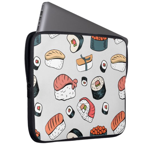 Kawaii Sushi Rolls Pattern, Sushi Muster Laptopschutzhülle (Vorne Rechts)