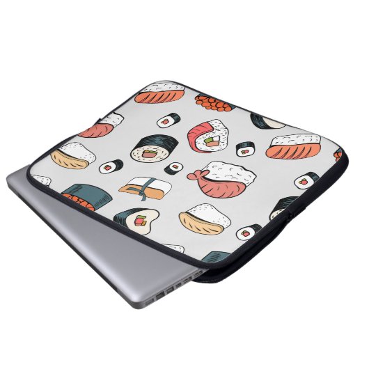 Kawaii Sushi Rolls Pattern, Sushi Muster Laptopschutzhülle (Vorne Knopf)