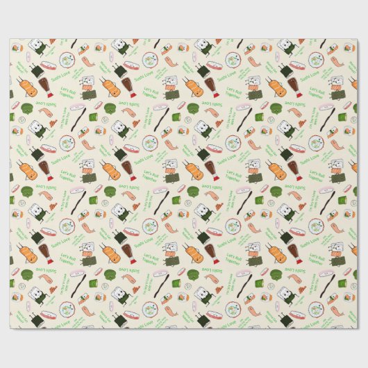 Kawaii Sushi Romantic Geschenkpapier (Flach)