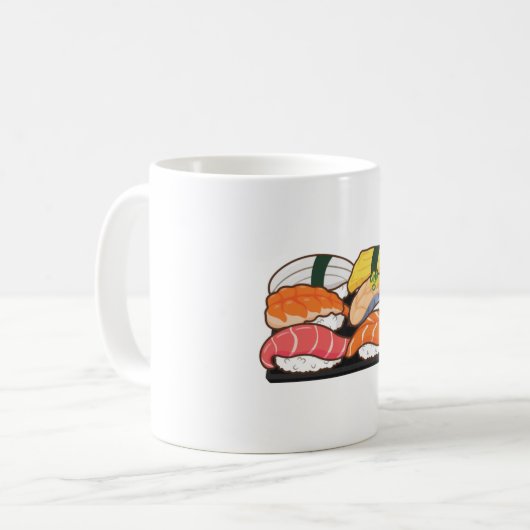 Kawaii Sushi Set - Thunfisch-Lachs-Garnelen Kaffeetasse (Vorderseite Links)