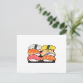 Kawaii Sushi Set - Thunfisch-Lachs-Garnelen Postkarte (Stehend Vorderseite)