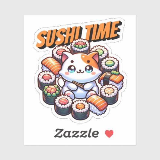 Kawaii Sushi Time Cat Aufkleber (Blatt)