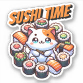 Kawaii Sushi Time Cat Aufkleber (Vorderseite)