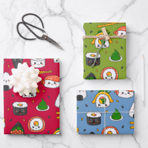 Kawaii Sushi-Verpackungspapier-Set aus 3 Geschenkpapier Set