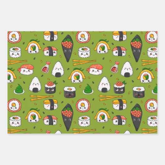 Kawaii Sushi Wrapping Paper Set 3 Geschenkpapier Set (Vorderseite 2)