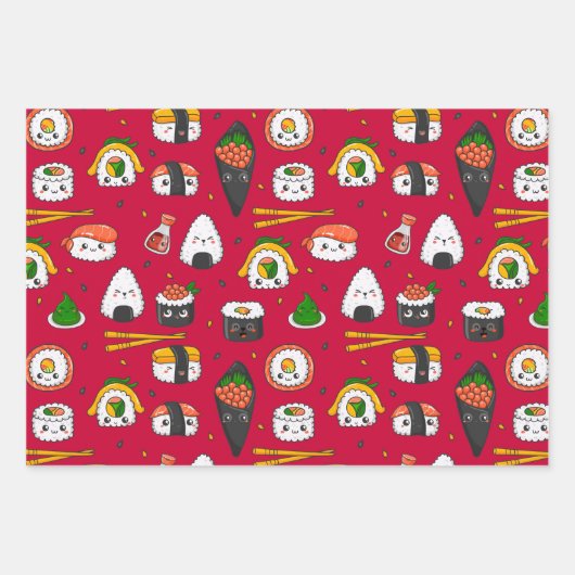 Kawaii Sushi Wrapping Paper Set 3 Geschenkpapier Set (Vorderseite)