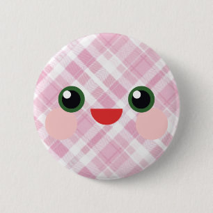 Kawaii Süße Augen Liebreizendes Karo-Gesicht Freun Button