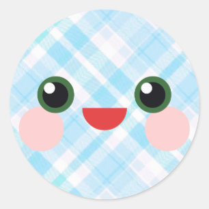 Kawaii Süße Augen Liebreizendes Karo-Gesicht Freun Runder Aufkleber