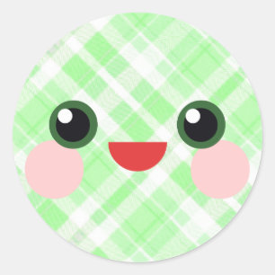 Kawaii Süße Augen Liebreizendes Karo-Gesicht Freun Runder Aufkleber