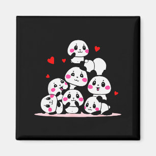 Kawaii Süße Baby-Panda-Anhäufung mit roten Herzen Magnet