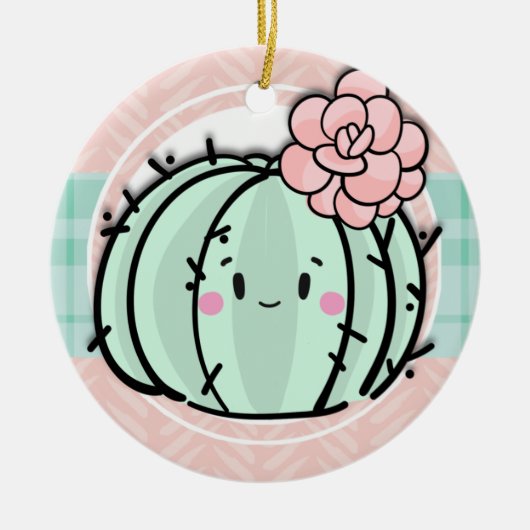 Kawaii Süsse Cactus Sukkulent Weihnachten Keramik Ornament (Vorne)