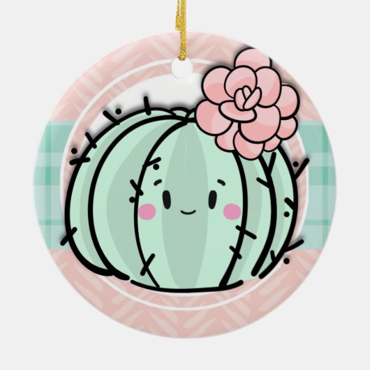 Kawaii Süsse Cactus Sukkulent Weihnachten Keramik Ornament (Hinten)