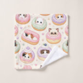 Kawaii süße Donut-Kätzchen-Gebäckmuster Badhandtuch Set (Waschlappen)